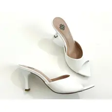 Tamanco Feminino Bico Folha LISO Branco Moda Sandália Mulher Salto Fino
