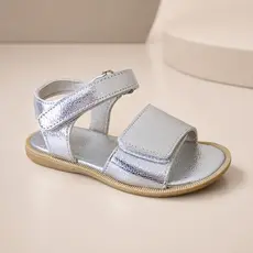 Sandália Feminina Infantil Feminina Menina Metalizada Prata Rasteira Velcro Calce Fácil Casual Festa