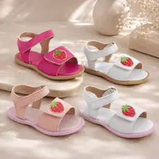 Sandália Infantil Marrisi Mini com Enfeite de Morango Papete Velcro Confortável Fivela