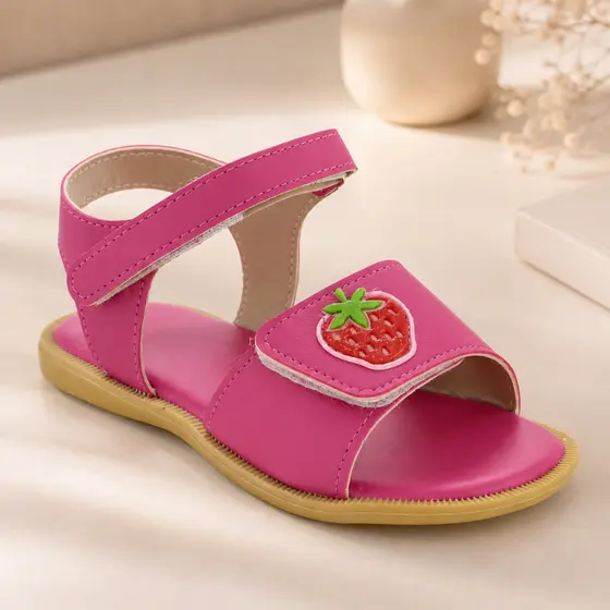 Sandália Infantil Menina Papete com Enfeite de Morango Confortável Casual Blogueirinha Moda