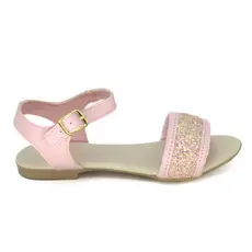 Sandália Rasteira Infantil Menina Tira de Brilho Glitter Confortável Fivela Rosa Papete Festa Moda