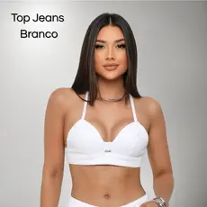 Top Jeans Branco Feminino 100% Algodão Alcinha Ajustável Cropped Sem Bojo Sem Elastano Laicra Modelador Duplo Básico