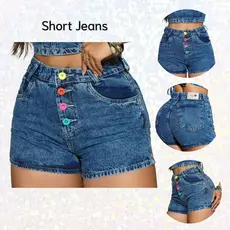 Short Jeans Feminino 4 Botões Neon Marmorizado Cintura Alta Sem Laicra Elastano Empina Bumbum Carnaval 100% Algodão