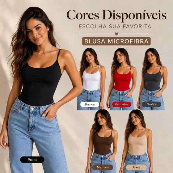 Blusa Regata Feminina Básica Microfibra Alça Fina Casual Lisa Moda Confortável Para o Dia a Dia