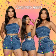 Conjunto Jeans Feminino Cropped Short 4 Botões Coloridos Cintura Cós Alto Sem Elastano Carnaval Verão Empina Bumbum