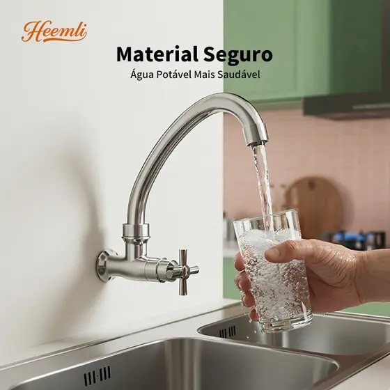 Heemli Torneira de Cozinha Monocomando para Parede com Tubo Curvo - Água Fria, ABS, Cromado e Aerador Economizador