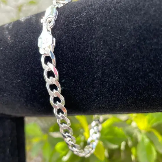 Pulseira De Prata 925 7mm Grume 1x1 Fina Masculina Prata Mista Nacional 925