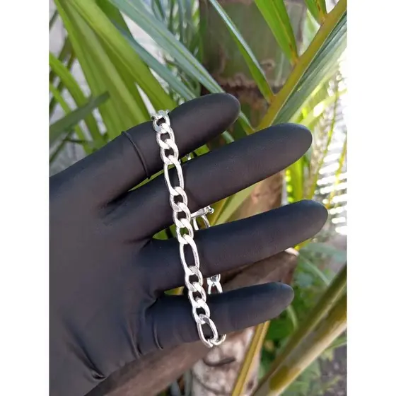 Pulseira Masculina Grossa 3x1 Prata Mista Nacional 925 10mm 20cm