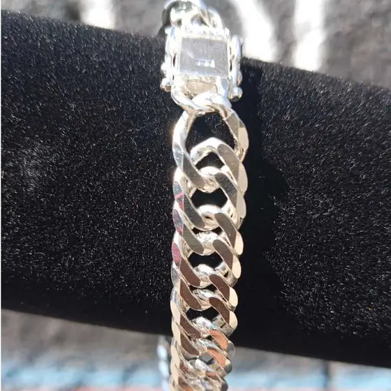 Pulseira Elo Duplo 10mm Prata Mista 925 Escama de Peixe Masculina Brilhante 20cm