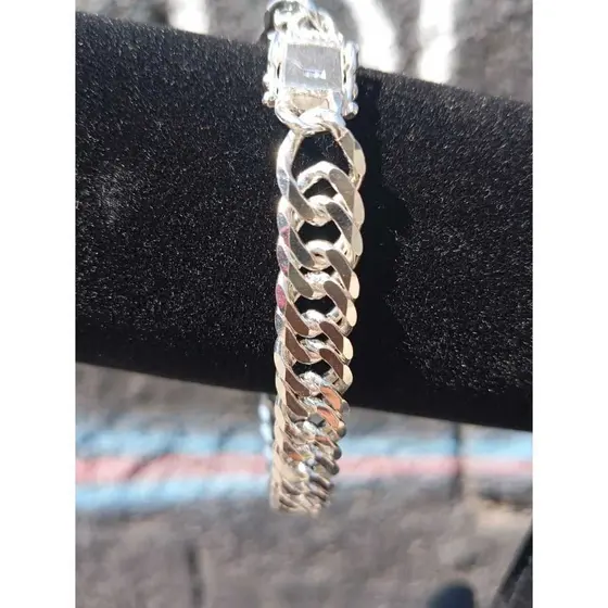 Pulseira 10mm Elo duplo Prata 925 Grossa Prata Mista 20cm 1 cordão