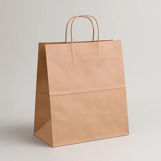 Kit Sacola De Papel Tamanho G 30x32x19 Cm Para Presente Kraft Lisa Na Cor Pardo - Delivery Food com Alça