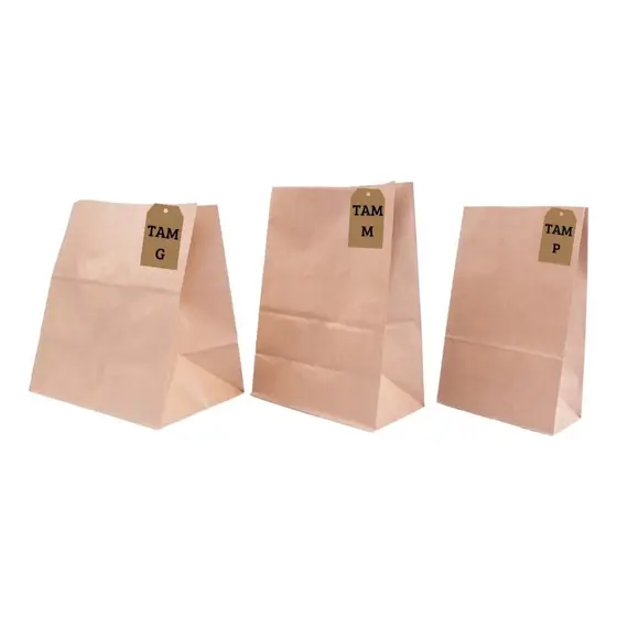 Kit Saco De Papel Kraft Tamanho P M ou G 100 unidades Kraft Lisa Na Cor Pardo - Para Delivery Food Presente Entrega