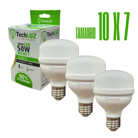 Kit 3 Lâmpadas Led 50W Bulbo 6500k Branco Frio (LUZ BRANCA) E27 Bivolt Inmetro Econômica