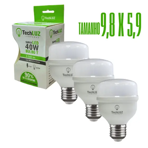Kit 3 Lâmpadas Led 40W Bulbo 6500k Branco Frio (LUZ BRANCA) E27 Bivolt Inmetro Econômica