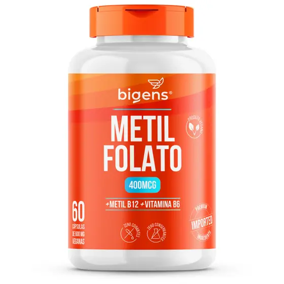 BIGENS Metil Folato 400mcg (Metilfolato Ativo) Vitamina B9 – 60 Cápsulas