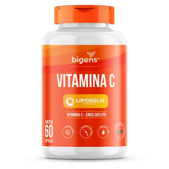 Vitamina C + Zinco Quelato LipoSolis® (Lipossomal, Alta Absorção) Formulado com TCM, 60 Cap, Bigens
