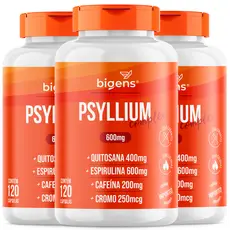 Kit 3x Psyllium Complex Bigens, Fibras + Quitosana + Espirulina + Cafeína Anidra + Cromo, 120 Caps, Bigens