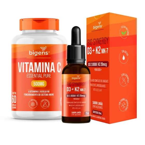Kit Imunidade Bigens Vitamina C 500mg + Bio Synergy D3 K2 MK7 | Antioxidante e Defesa do Organismo