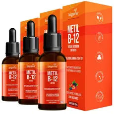 Kit 3 Metil B-12 Vegan vitamina gotas liquida, Metilcobalamina 413% VD, frutas vermelhas, 20mL, Bigens