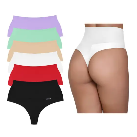 Kit 5 Cintas Calcinhas Cós Alto Modeladora Fio Dental Duplo Disfarça Barriga