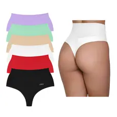 Kit 5 Cintas Calcinhas Cós Alto Modeladora Fio Dental Duplo Disfarça Barriga
