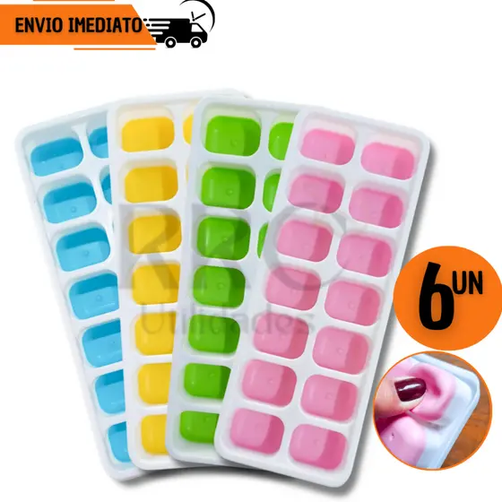 Kit 6/ 4 ou 2 Formas de Gelo Fundo de Silicone Fácil Remoção Cubeteira Molde Bandeja Base Flexível