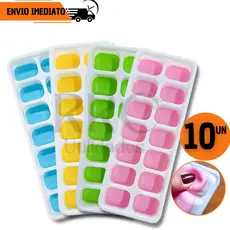 Kit 10/ 6 ou 4 Formas de Gelo Fundo de Silicone Fácil Remoção Cubeteira Molde Bandeja Base Flexível