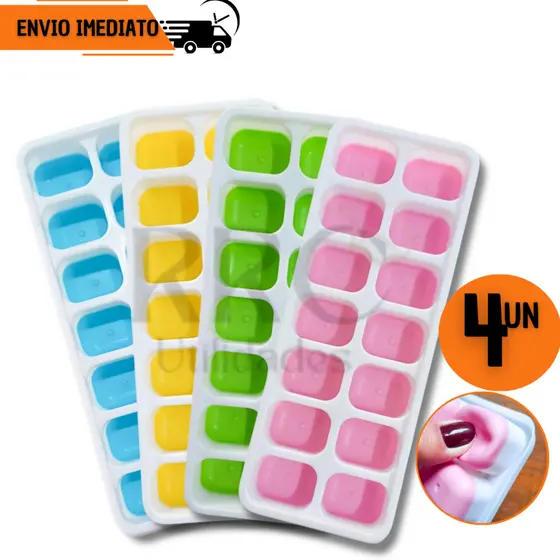Kit 4 ou 2 Formas de Gelo Fundo de Silicone Fácil Remoção Cubeteira Molde Bandeja Base Flexível
