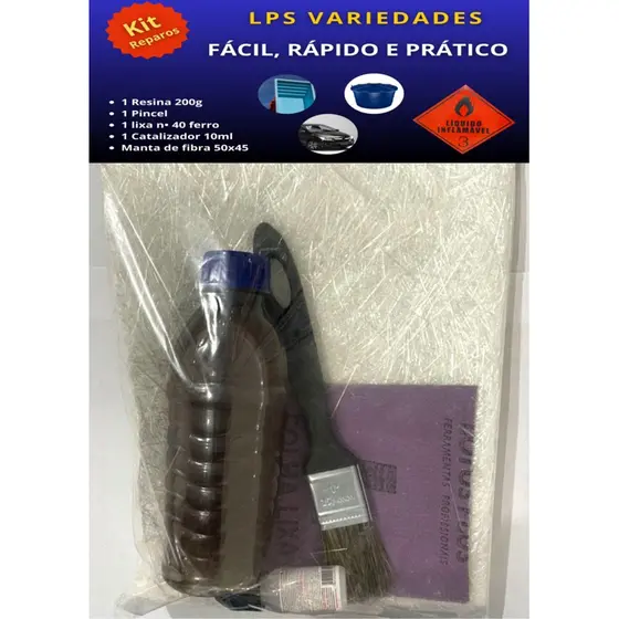 kit Reparo Fibra de Vidro Com Manta Resina Pincel Lixa Catalisador Completo
