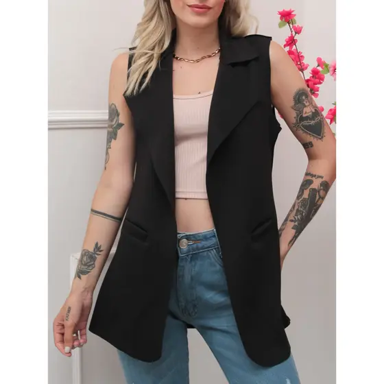 OitoW Max Colete Feminina em Tecido de Alfaiataria Social Longa Neoprene com Elastano