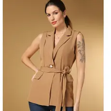 Colete feminino longo comprido alfaiataria moda gringa cinto colete social