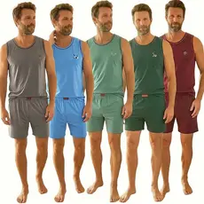Pijama Masculino Adulto 072 Bermuda Com Regata Moderno E Aplicação De Bordado