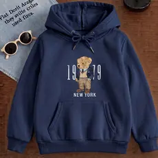Moletom Infantil canguru com gorro Urso Te_ddy New York Flanelado Quentinho para meninos e meninas