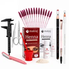 Kit Sobrancelha Henna Makiaj Design Profissional Pinça Tesoura Pincel Completo Iniciante Paquimetro Lapis