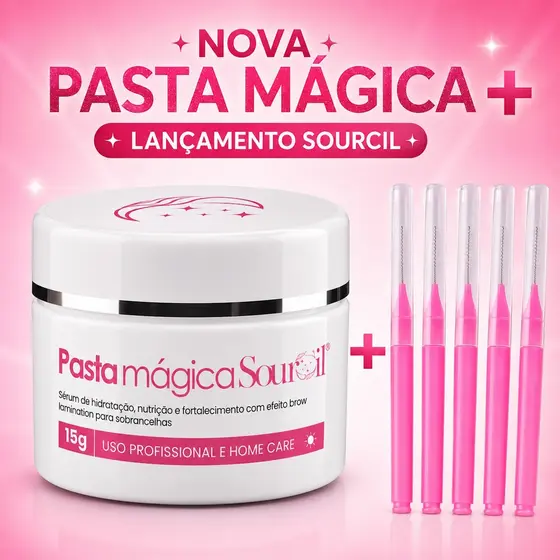 Pasta Mágica Sourcil Brow Lamination Gel Modelador Hidratação e Fixação de Sobrancelhas + 5 escova