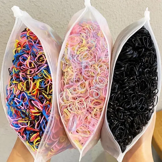 1000pcs/bag Faixa De Borracha Descartável Pacote De Amarração Elástica Colorida Para Cabelos