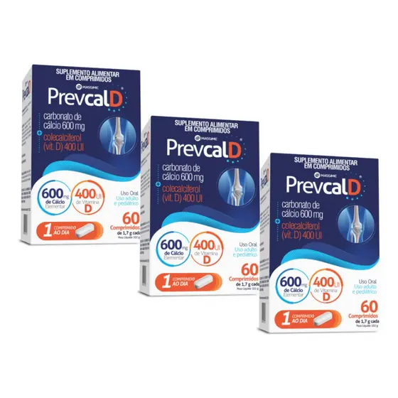 KIT 3X PREVCAL D 60 CPR - 600mg + 400UI  CÁLCIO + VIT D3 - MASSIME