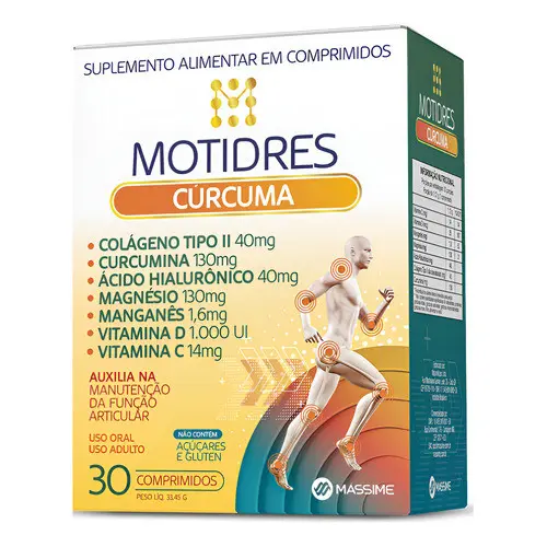 Motidres Cúrcuma + Colágeno Tipo 2 + Ácido Hialurônico 30 Comprimidos - Massime