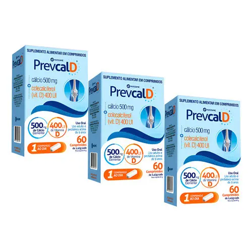 Kit 3 Prevcal Cálcio Elementar 500mg + 400ui Vit D3 180 Comprimidos - Massime