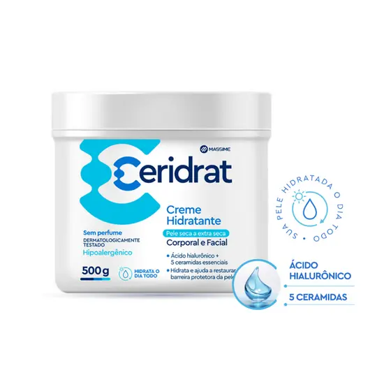 Ceridrat Creme Hidratante 500g Massime - Corporal e Facial - Ceramidas + Acido Hialuronico