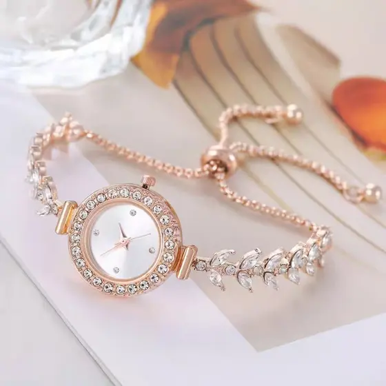 Relógio Com Cordão De Folhas Relógios Femininos Pulseiras Com Diamantes