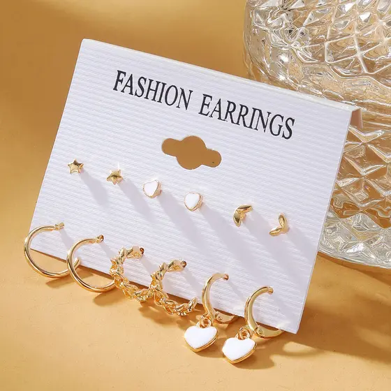 Conjunto De Brincos De Cora O De Estrela Da Moda Seis Pe as Brincos De Ouro Simples E Elegantes