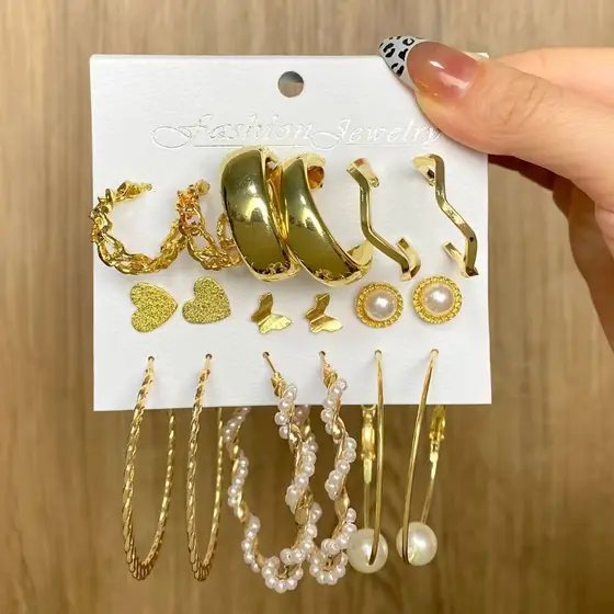 Conjunto de 9pcs borboleta coração de pêssego brincos pérola grande brincos conjunto de jóias para mulheres criativo