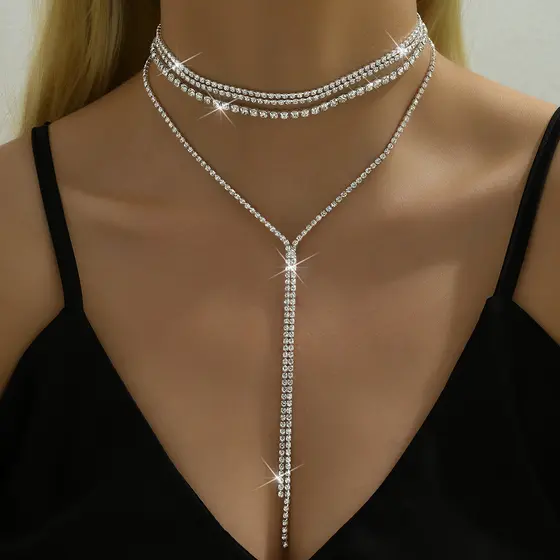 Conjunto de colar de 3 peças colar com pingentes em várias camadas colar longo joias femininas