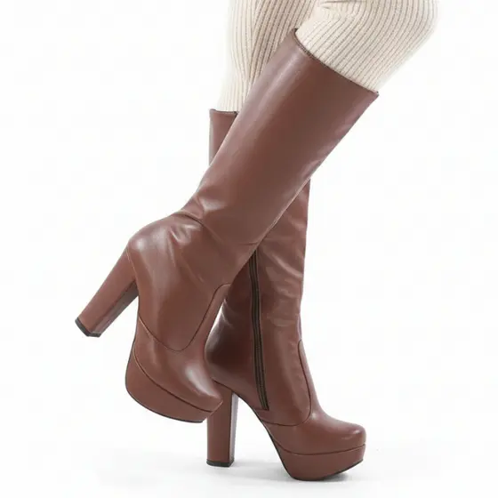 Bota Feminina Salto Alto Grosso Meia Pata Cano Longo Linha Confort