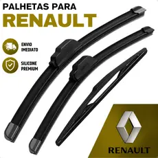 Jogo Palhetas Limpador de Parabrisa Dianteiro Traseiro Silicone Renault Clio Duster Fluence Kwid Sandero Logan Oroch