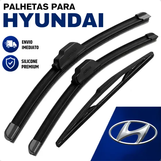 Jogo Palhetas Limpador de Parabrisa Dianteiro Traseiro Silicone Hyundai Hb20 Creta Tucson i30 ix35 Elantra Azera HR