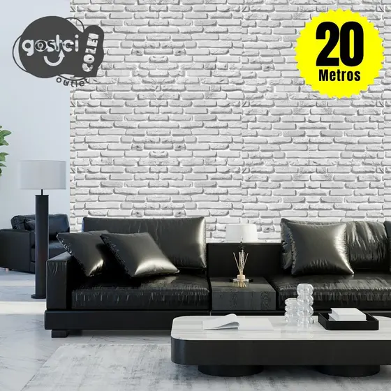 Papel de Parede Autoadesivo Premium 5m x 45cm Tijolinho Branco 3D Sala/Quarto