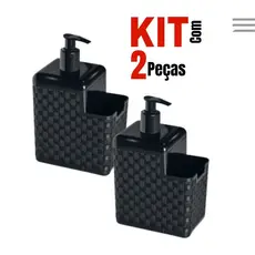 Kit com 2 Porta Detergente Sabão 2 em 1 Com Suporte Para Bucha Esponja Rattan