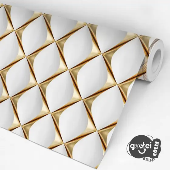 Papel de Parede Decorativo Losango Dourado 3D Adesivo Autocolante 5m x 45cm Sala Quarto